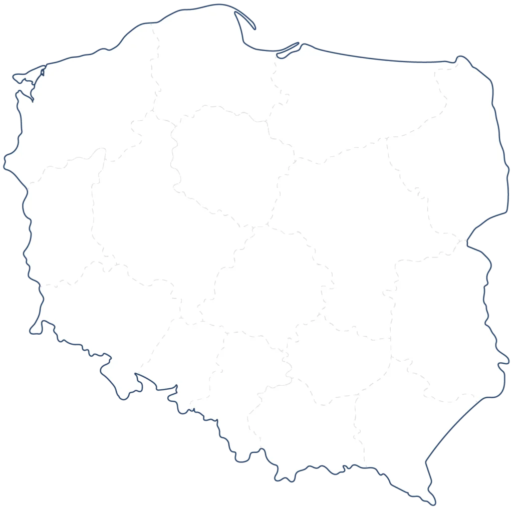 Mapa Polski z gabinetami EMOST biała